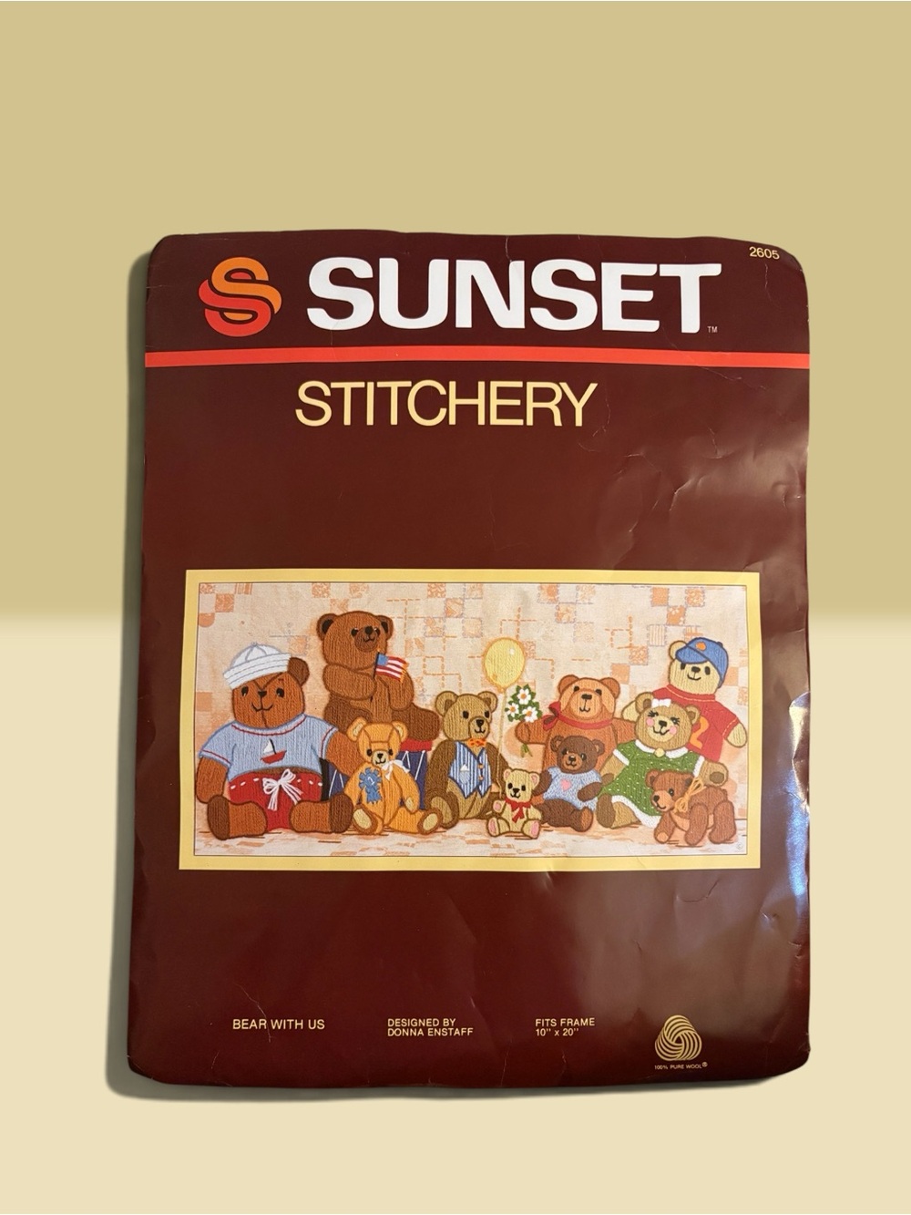 VTG Sunset Stitchery Needle Kit 2605 Bear With Us by DONNA ENSTAFF  10” X 20“